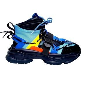 Javi Hub Boots Fashion Sneakers Mid Top Blue Black Chunky  Men's 9.5